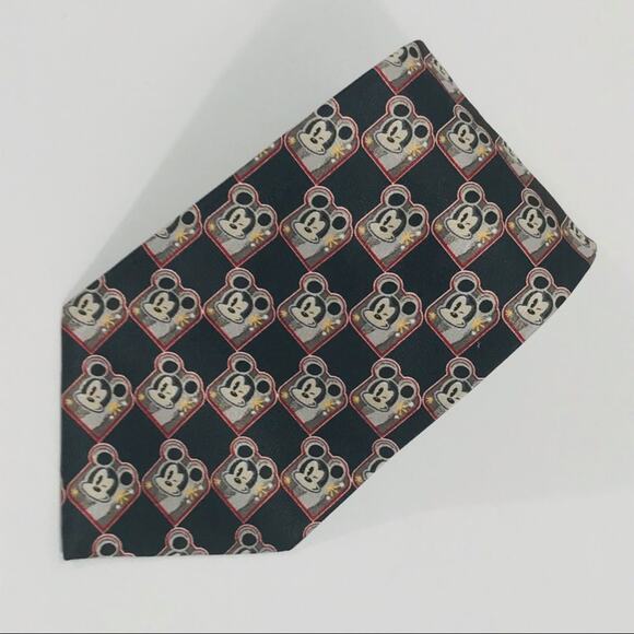 Disney Mickey Mouse Winking Tie Black Red Gray - Picture 1 of 6